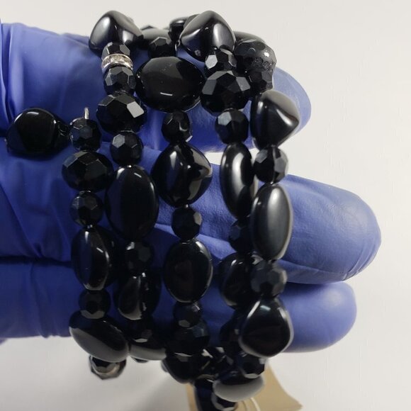 ERICA LYONS, Women's Stunning Silver tone & Black Beaded Coil/Wrap Bracelet, 7" - Picture 3 of 4